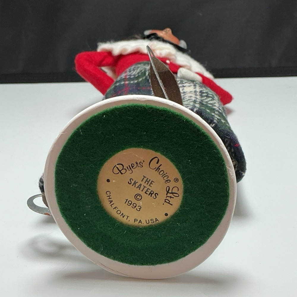 Byers Choice 1993 Limited Edition 53/100 Ice Skater Woman Plaid White Base RARE - Picture 9 of 11